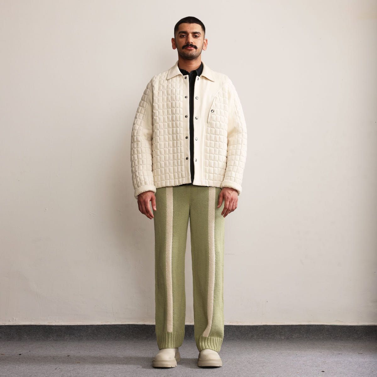 Fibula Striped Hand-knitted Trousers- Pista Green - image 4