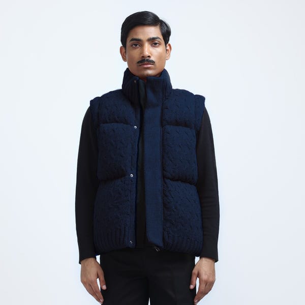 MARGN — Pericardium Handknit Puffer Gilet- Navy Blue
