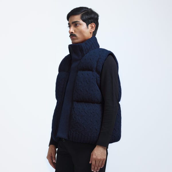 MARGN — Pericardium Handknit Puffer Gilet- Navy Blue