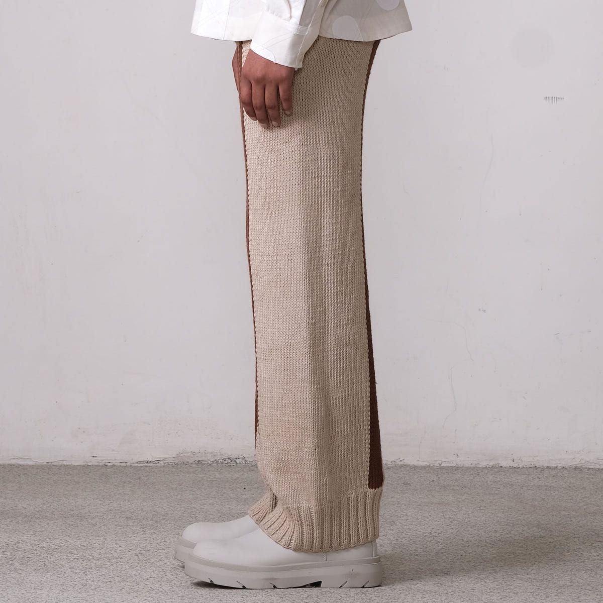 Fibula Striped Hand-knitted Trousers- Beige - image 3