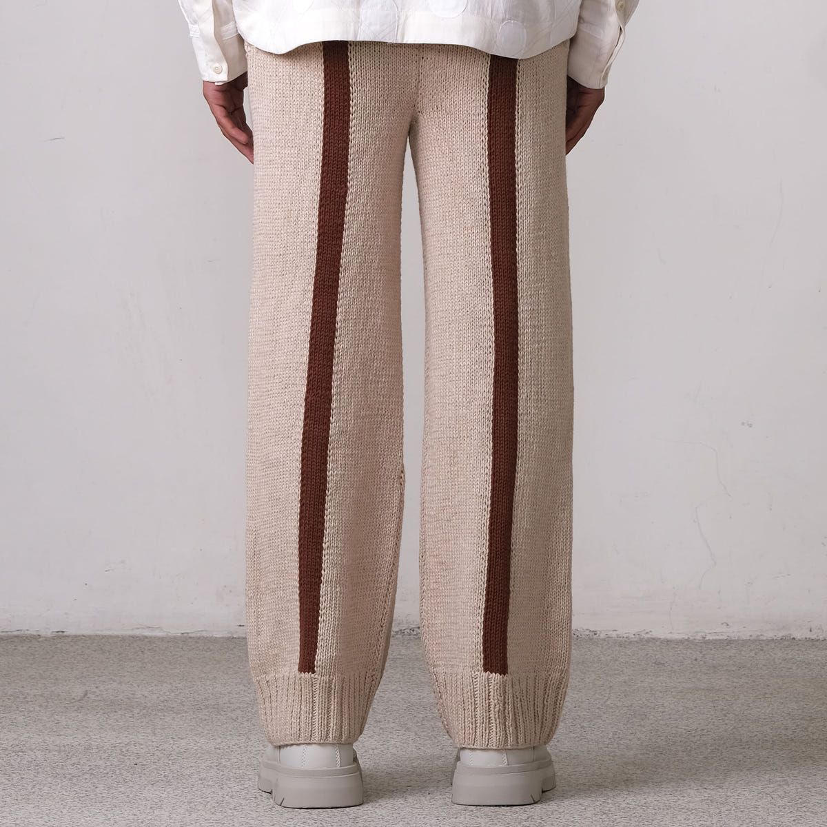 Fibula Striped Hand-knitted Trousers- Beige - image 4