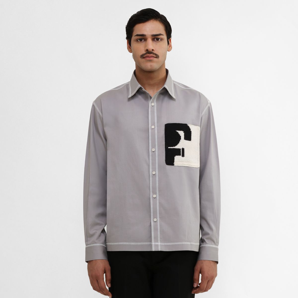 HandKnit Patch Pocket Shirt- GR - image 1
