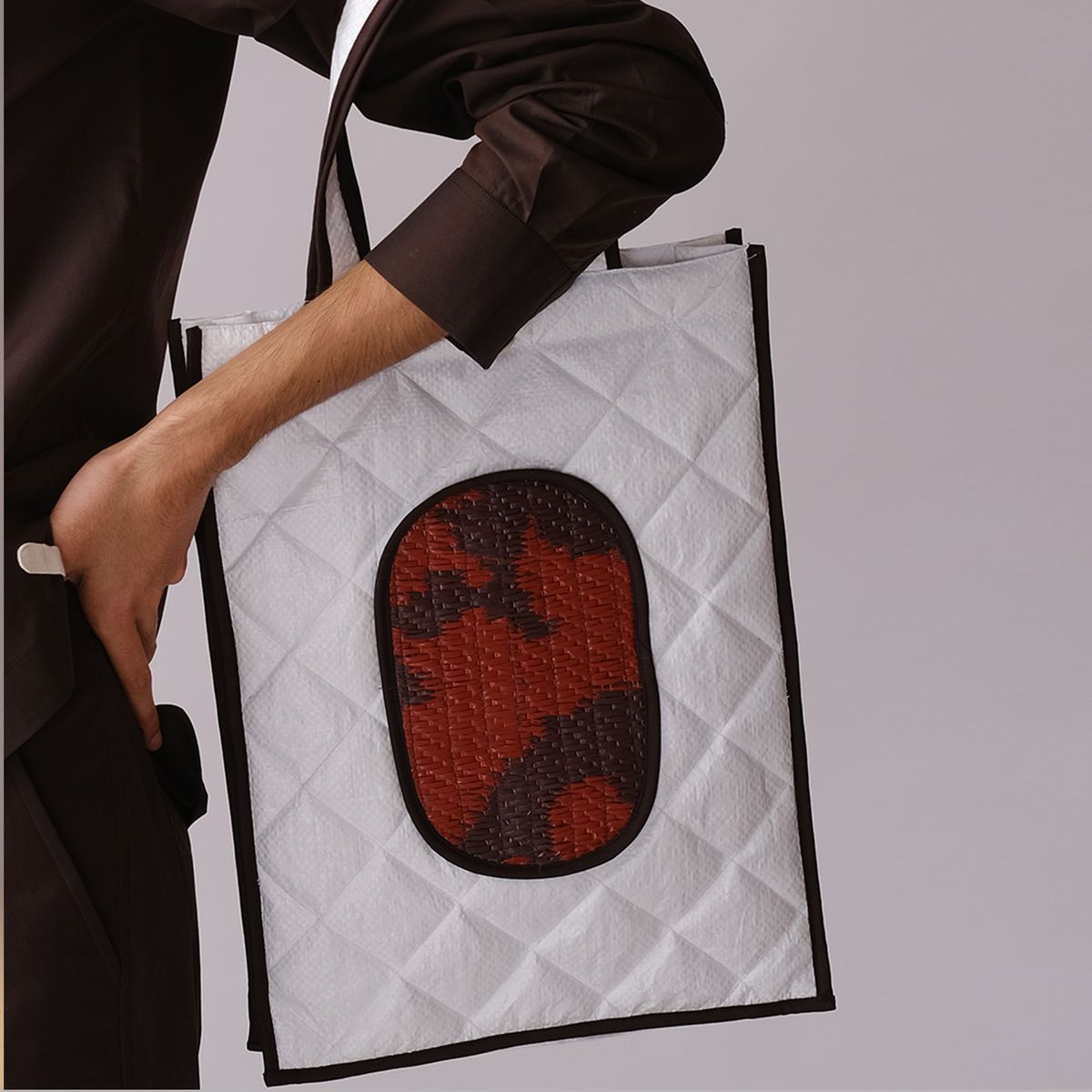 Water repellent Upcycled Quilted White Tote - image 1
