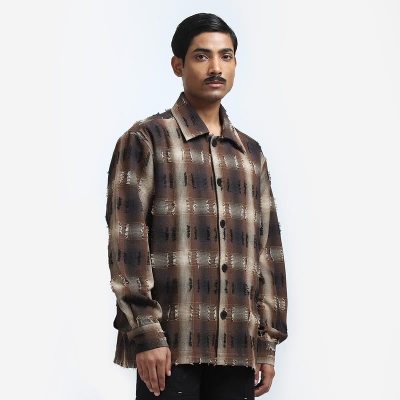 Medullary Ombre Checks Shirt - Brown