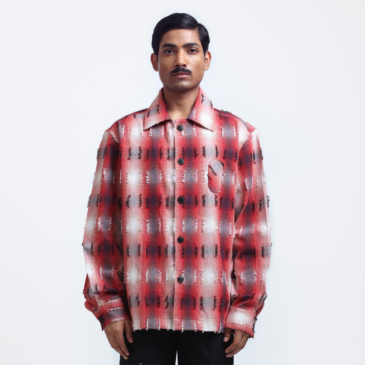 Medullary Ombre Checks Shirt- Red - image 2