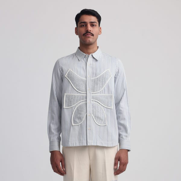 MARGN — Vertebrae Symbolic Shirt Full Sleeves - Blue and White Stripes