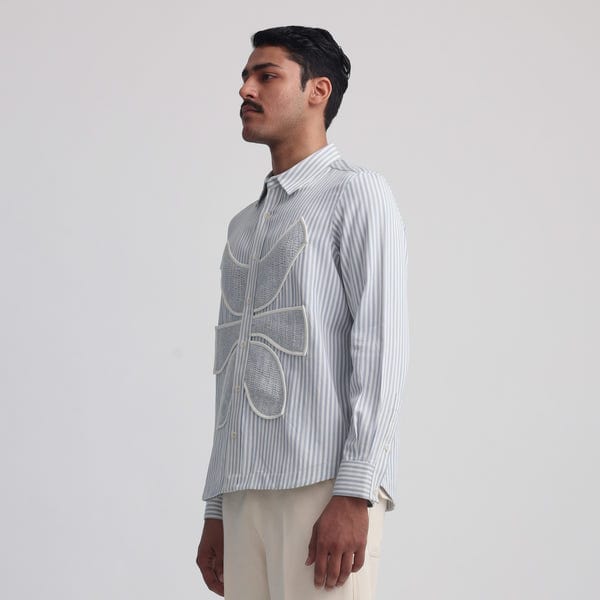 MARGN — Vertebrae Symbolic Shirt Full Sleeves - Blue and White Stripes