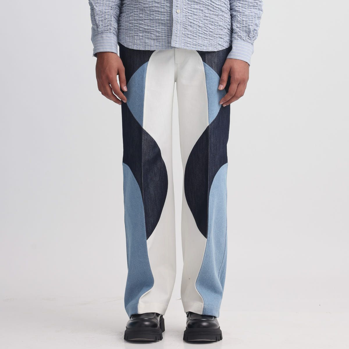 Border Panelled Trousers-Blue - image 3