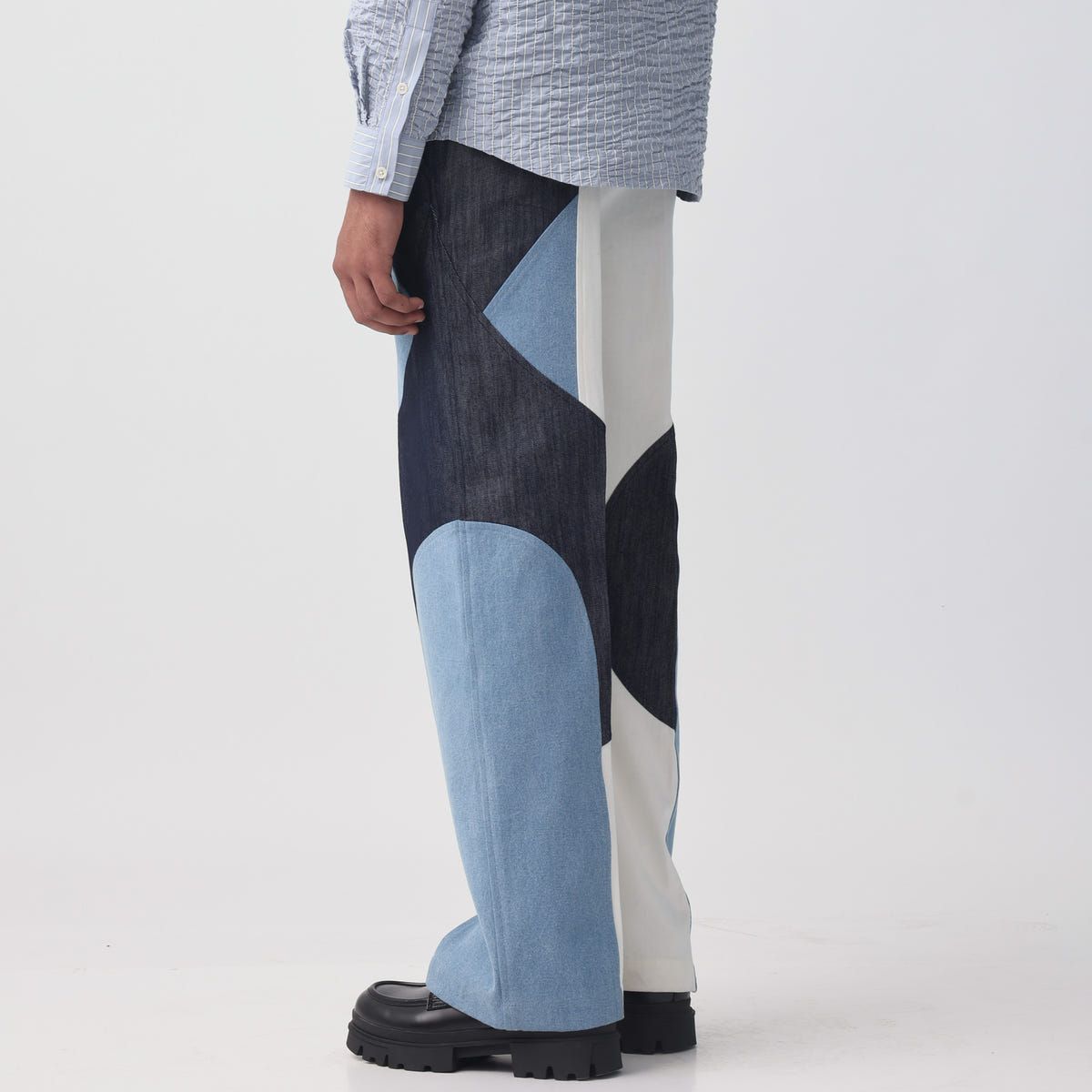 Border Panelled Trousers-Blue - image 4