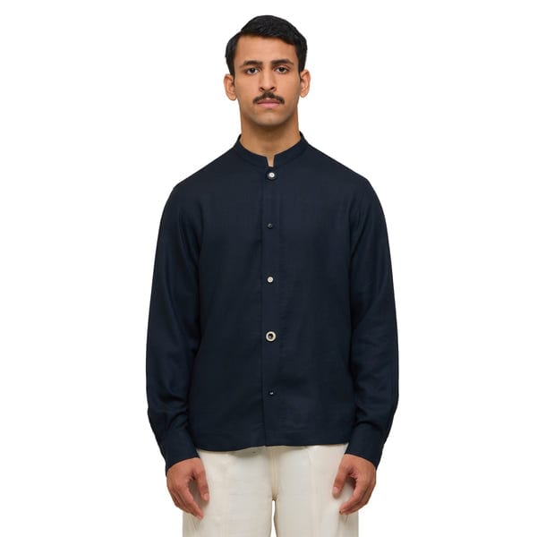 MARGN — TENDON LINEN BLEND SHIRT- BL