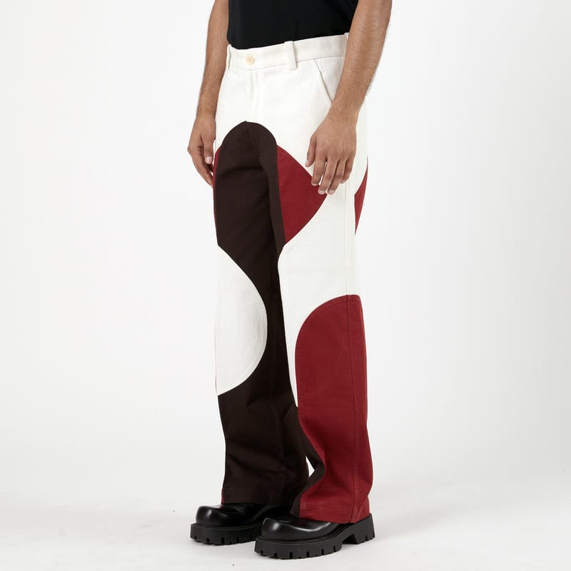Border Panelled Trousers-Red