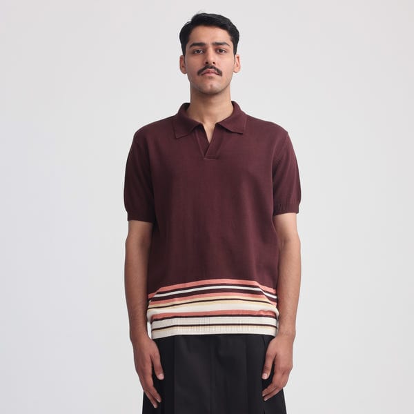 MARGN — Canopy Striped Polo- Dark Magenta