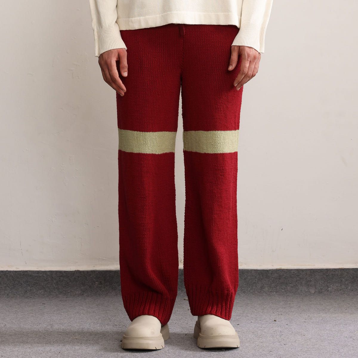 Fibula Striped Handknit Trousers-Maroon - image 1