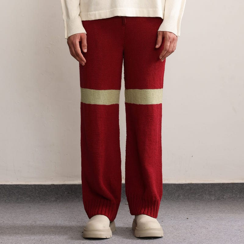 Fibula Striped Handknit Trousers-Maroon