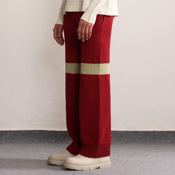 MARGN — Fibula Striped Handknit Trousers-Maroon