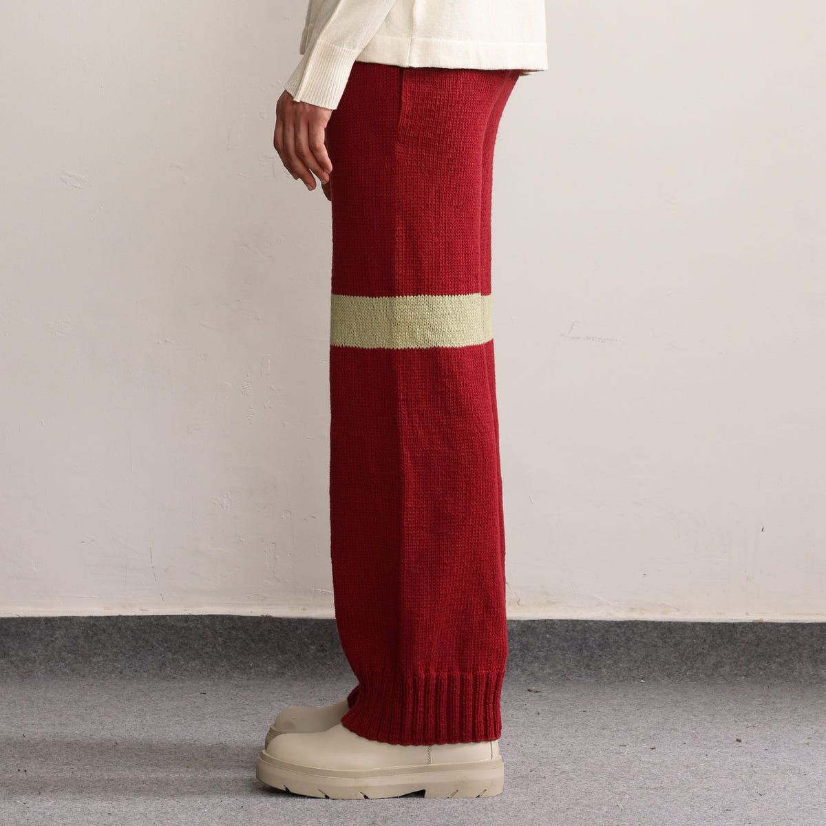 Fibula Striped Handknit Trousers-Maroon - image 3