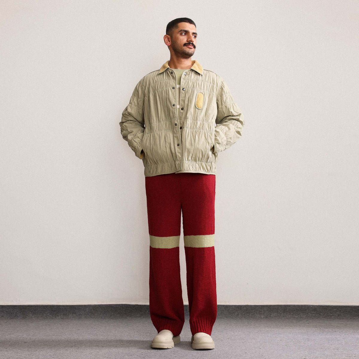 Fibula Striped Handknit Trousers-Maroon - image 4