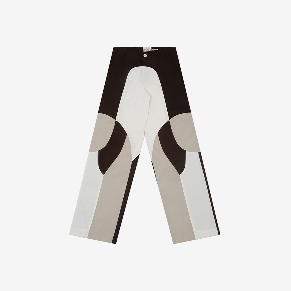 Border Panelled Trousers- Beige - image 1