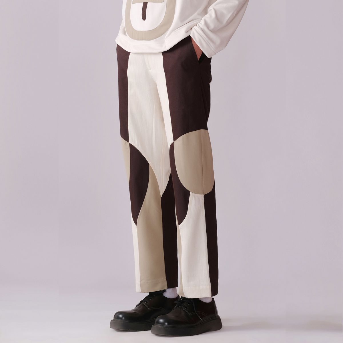 Border Panelled Trousers- Beige - image 3