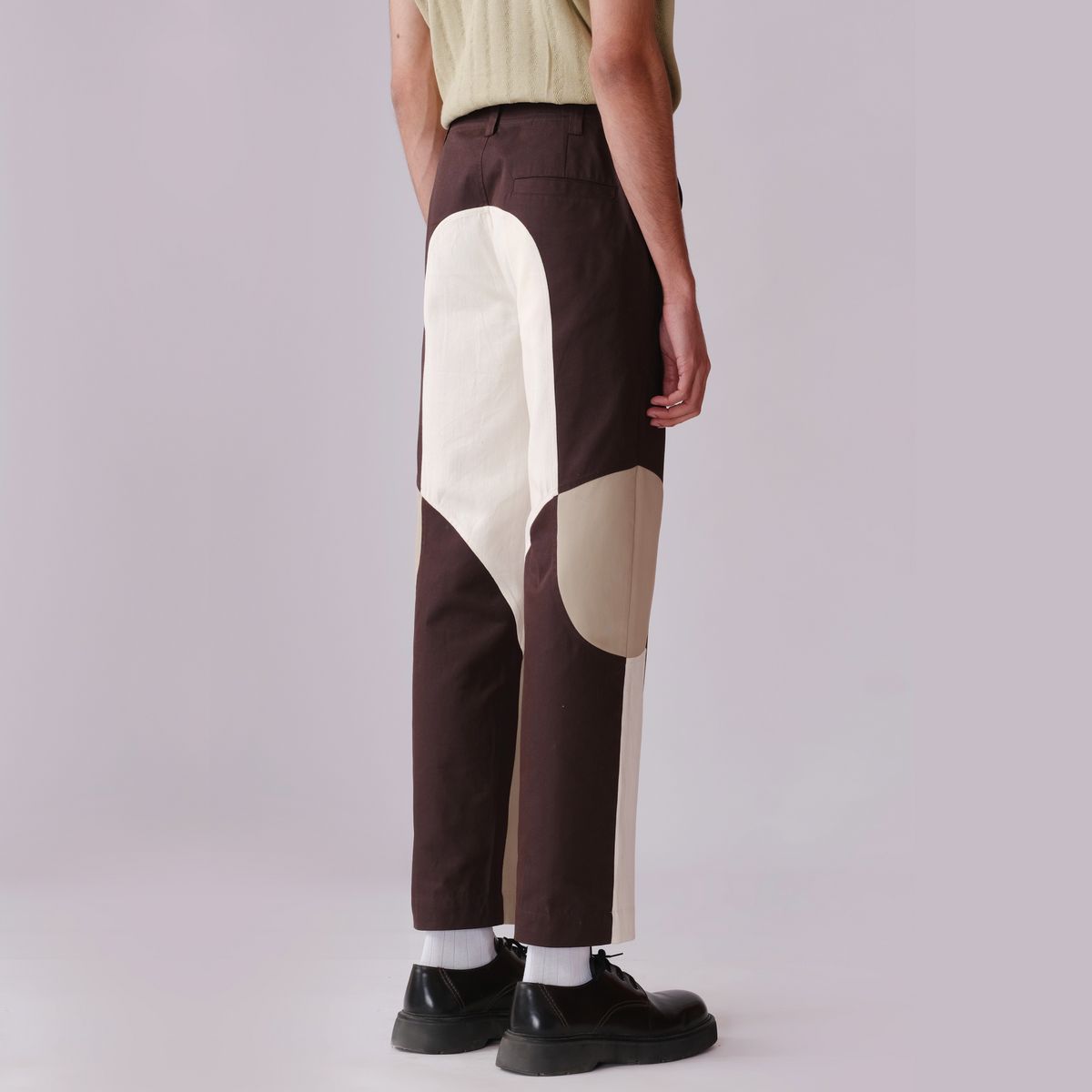 Border Panelled Trousers- Beige - image 4