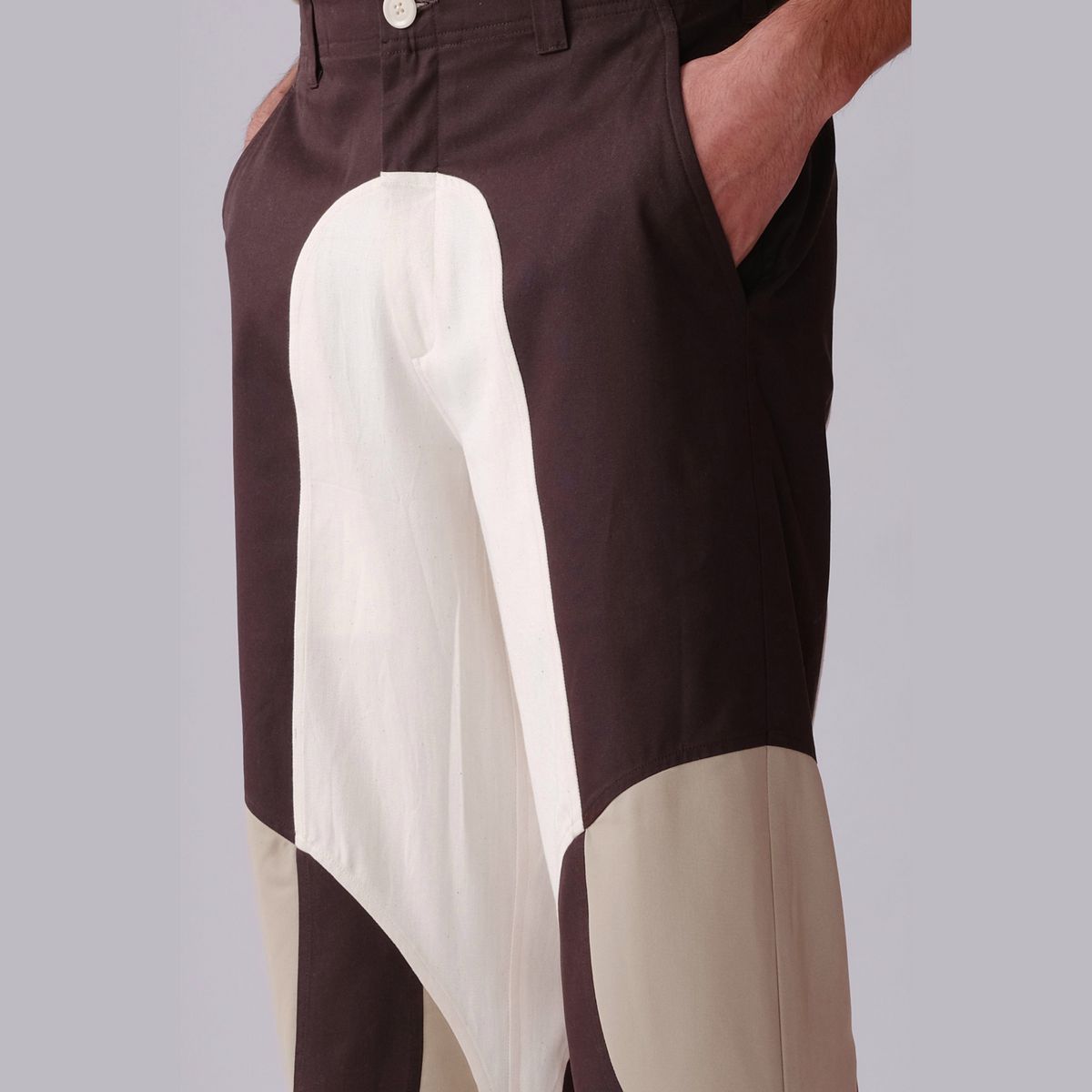 Border Panelled Trousers- Beige - image 5
