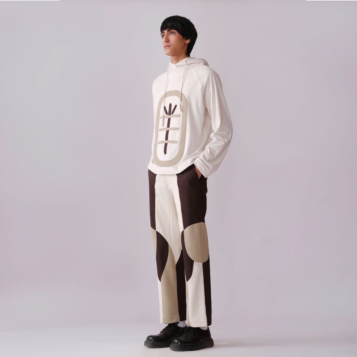 Border Panelled Trousers- Beige - image 6