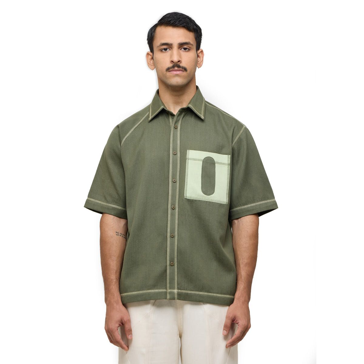Canopy Denim Shirt Half Sleeves- Olive - image 2