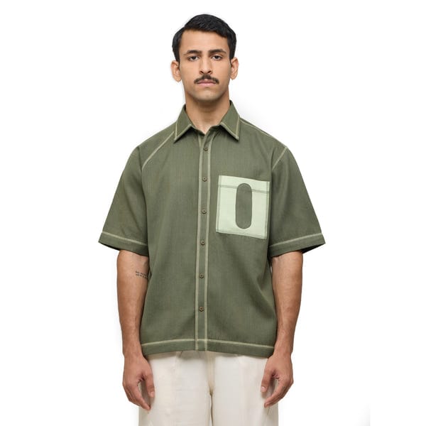 MARGN — Canopy Denim Shirt Half Sleeves- Olive