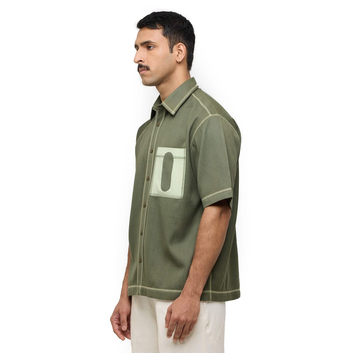 Canopy Denim Shirt Half Sleeves- Olive - image 3