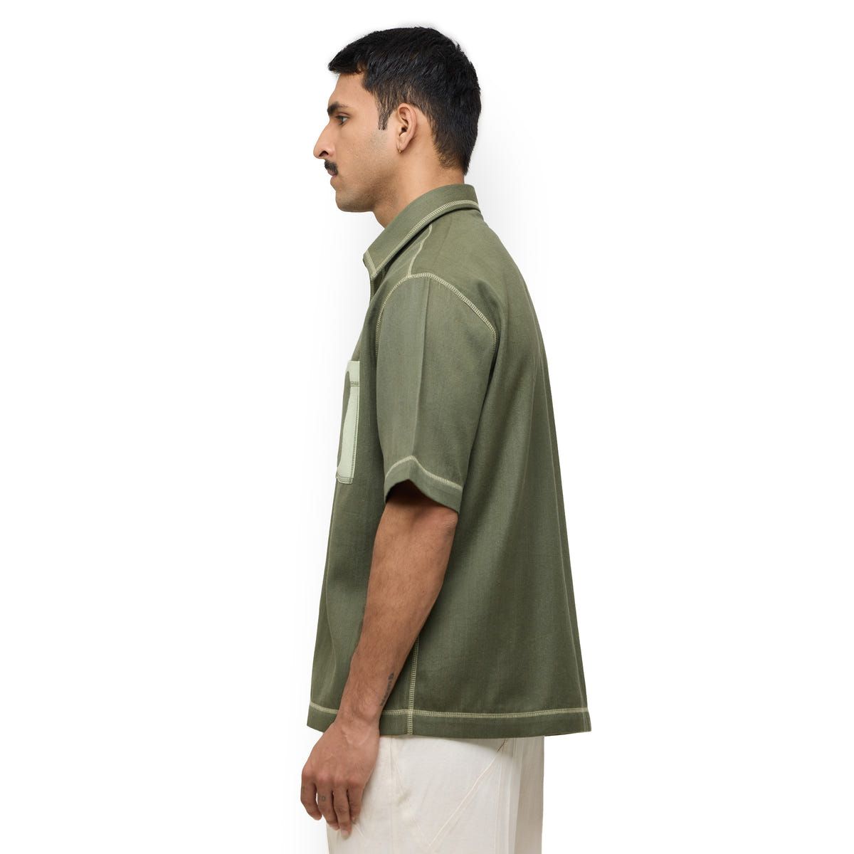 Canopy Denim Shirt Half Sleeves- Olive - image 4