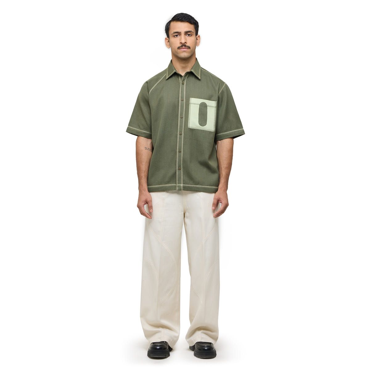 Canopy Denim Shirt Half Sleeves- Olive - image 6