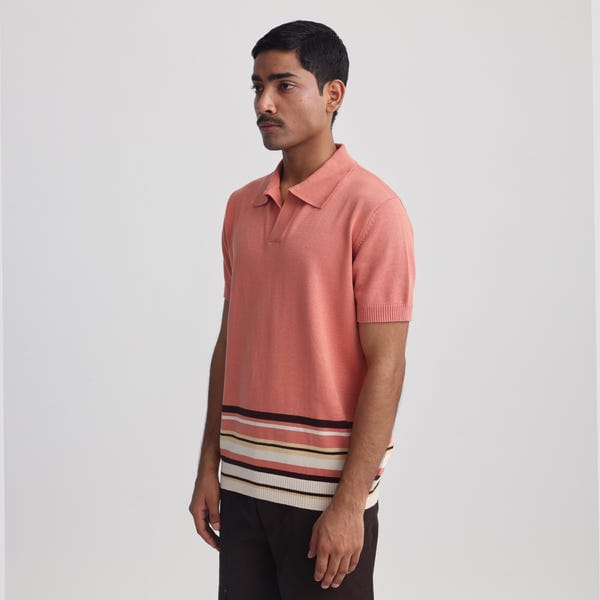MARGN — Canopy Striped Polo- Salmon