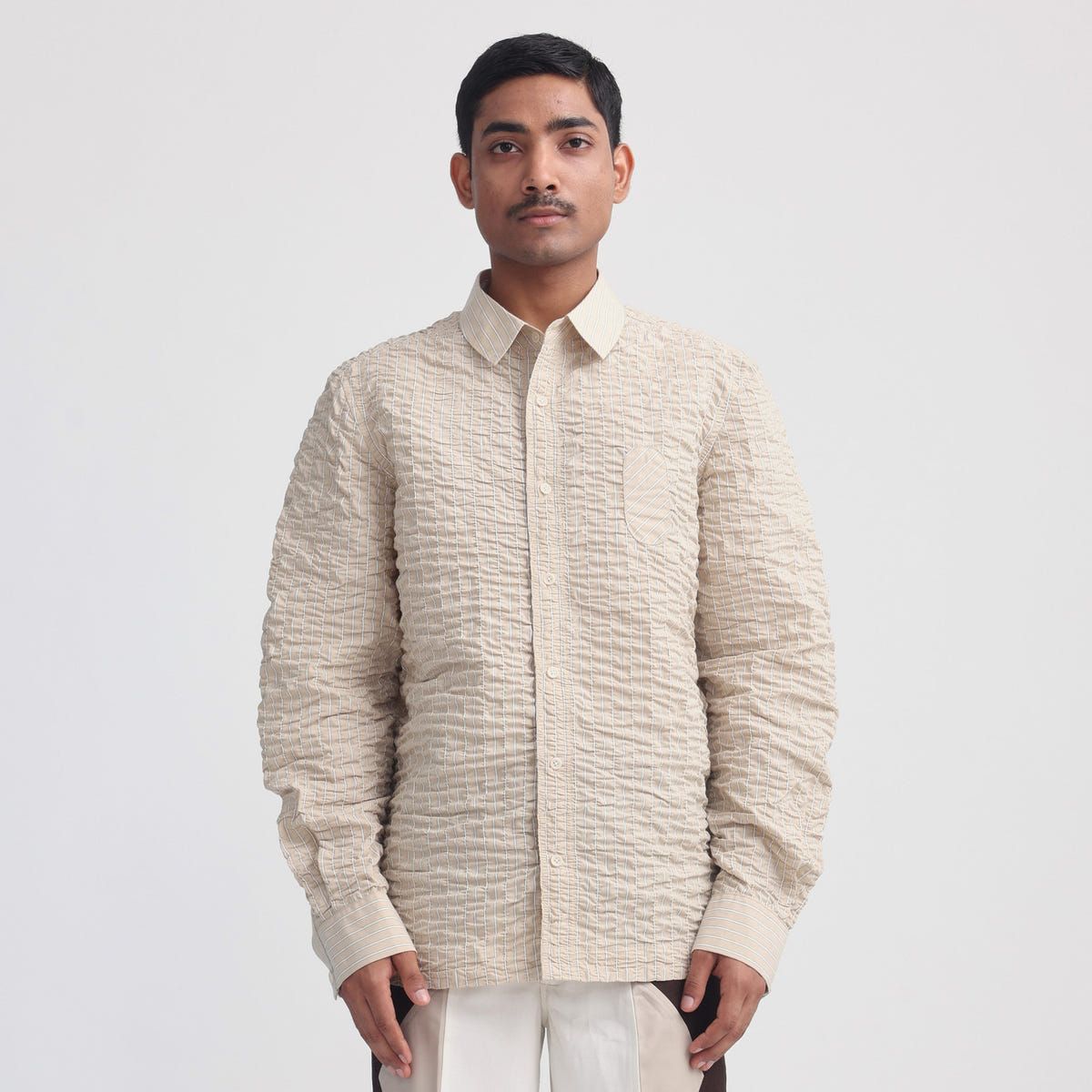 Actin Wrinkled Stripe Shirt- BE - image 1