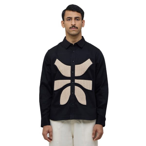 MARGN — Vertebrae Symbolic Shirt Full Sleeves- Black