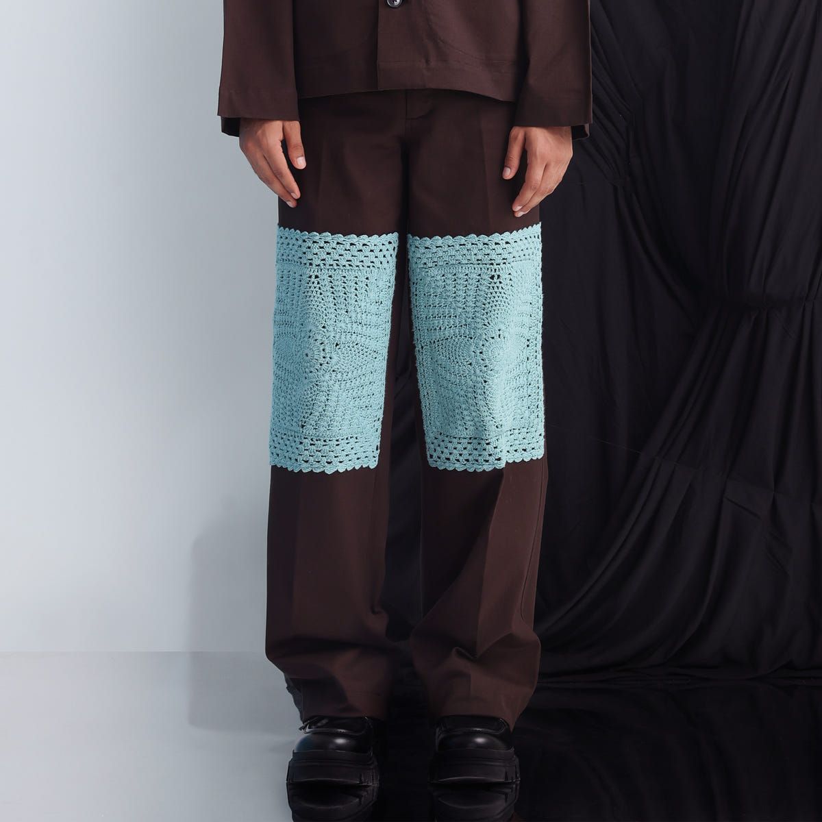 Epidermis Crochet Applique Trouser- Dark Brown - image 1