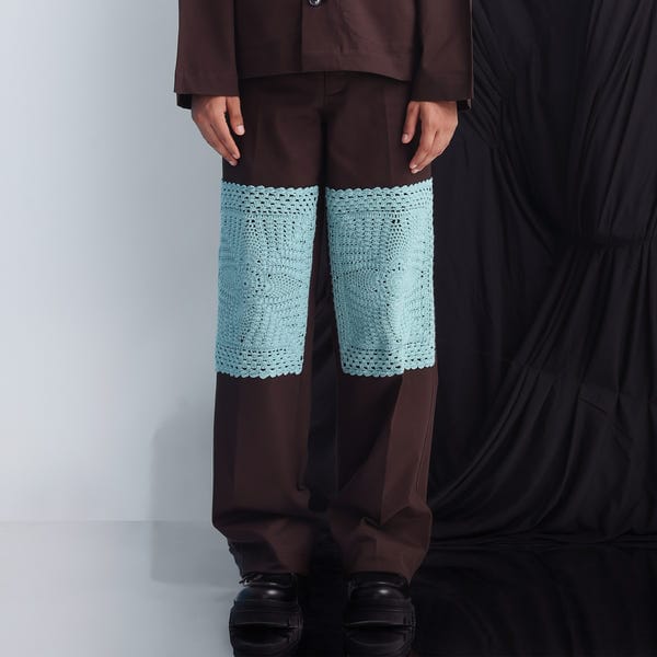 MARGN — Epidermis Crochet Applique Trouser- Dark Brown