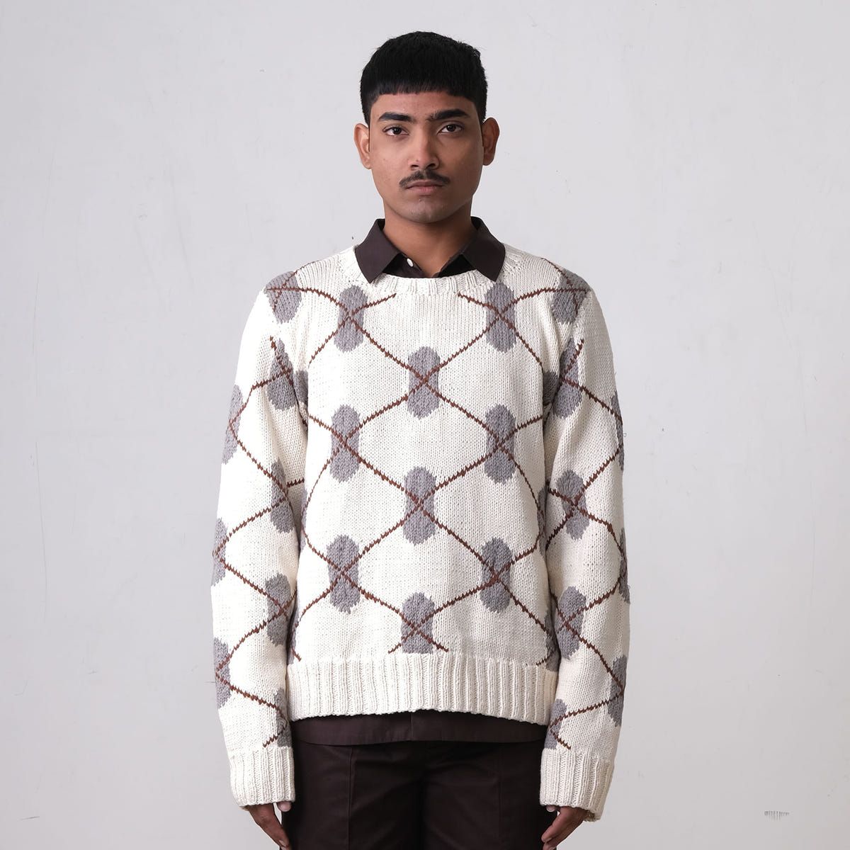 DNA Argyle Hand-Knitted Sweater -OW - image 1