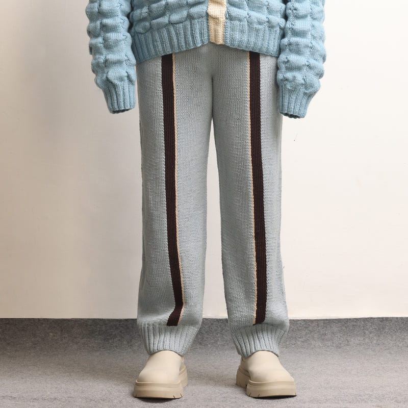 Fibula Striped Hand-knitted Trousers- Sky Blue