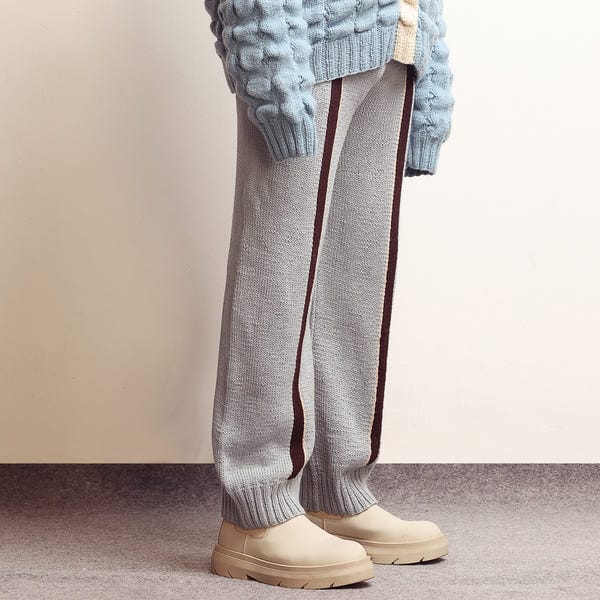 MARGN — Fibula Striped Hand-knitted Trousers- Sky Blue