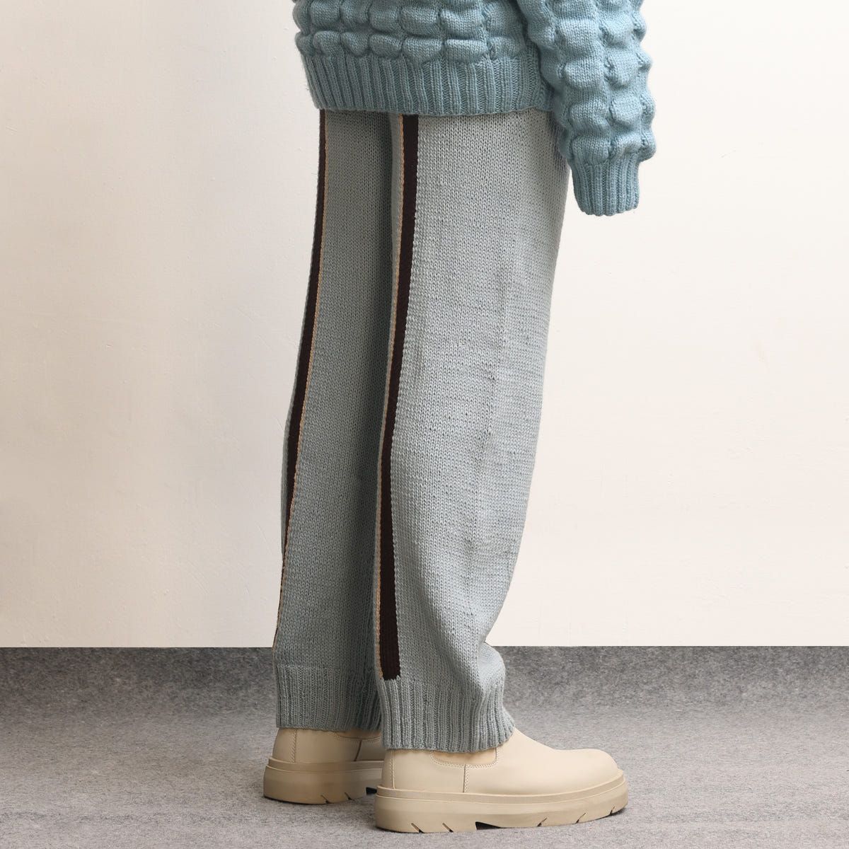 Fibula Striped Hand-knitted Trousers- Sky Blue - image 3