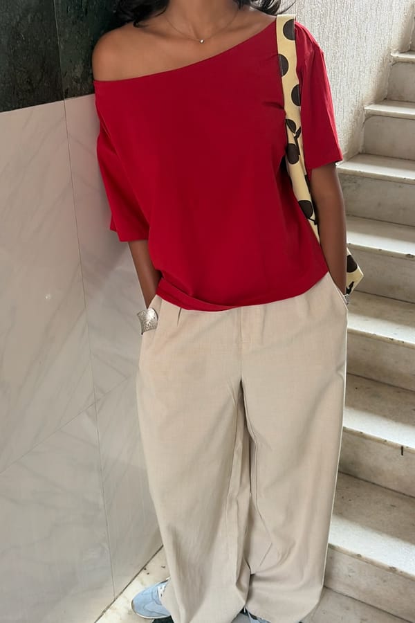 Milk Studios — Late Checkout Off Shoulder Red