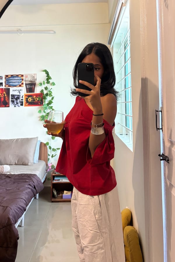 Milk Studios — Late Checkout Off Shoulder Red