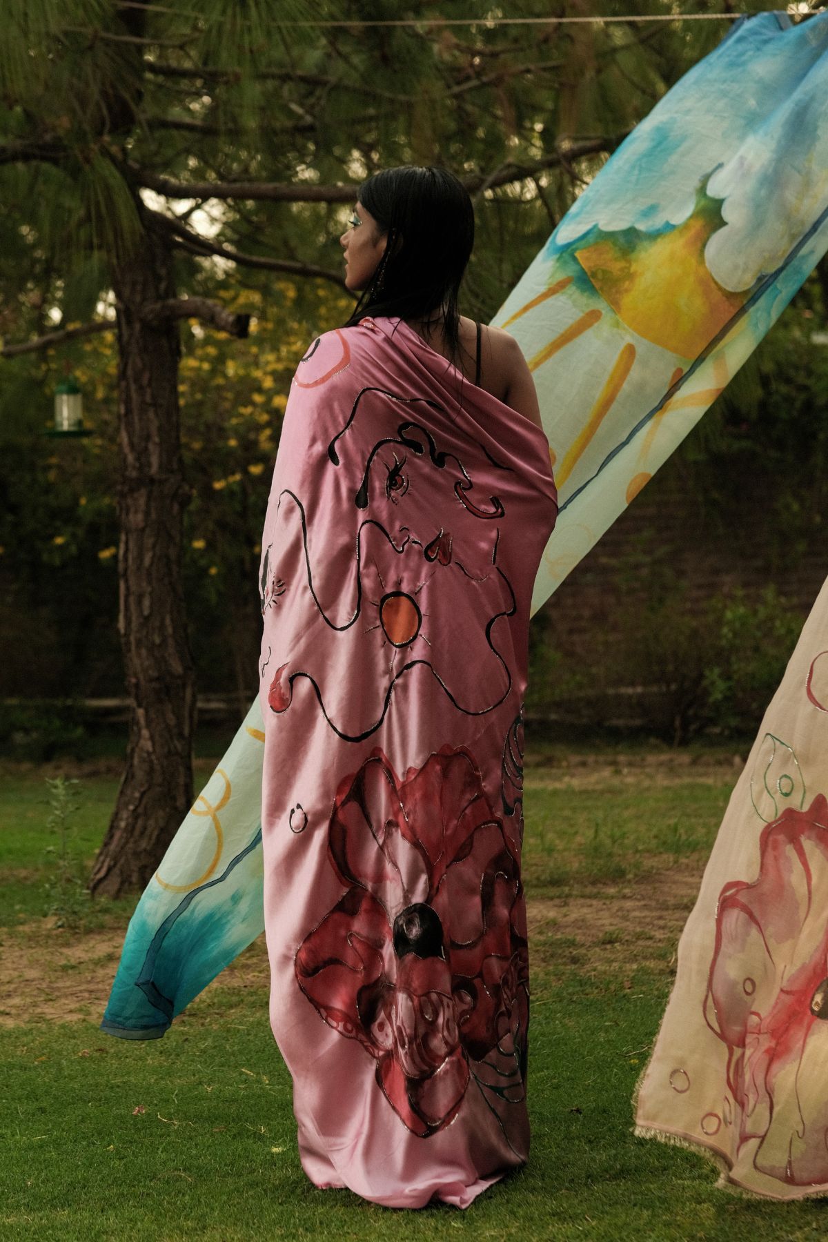 Ombré Pink Satin Saree - image 1