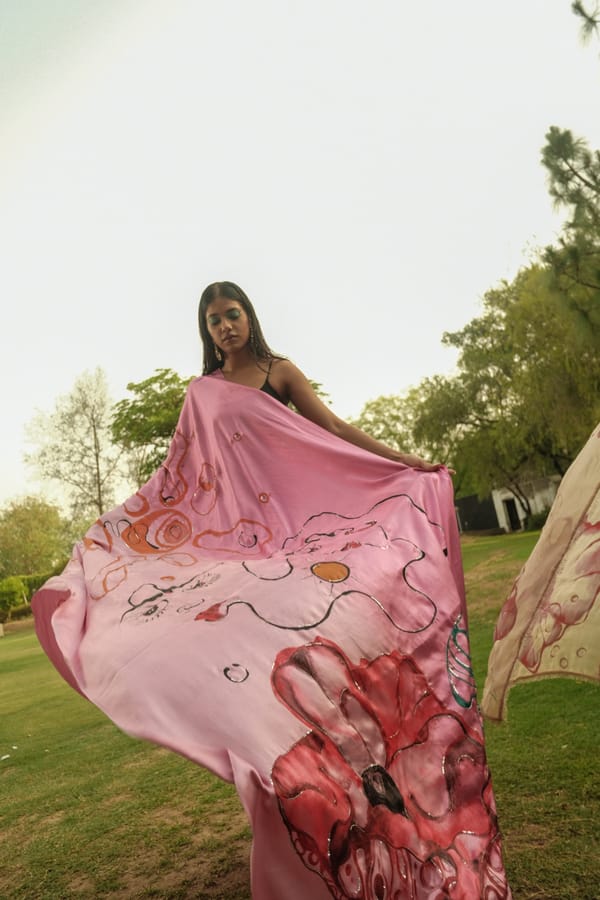 NA by Nitya — Ombré Pink Satin Saree