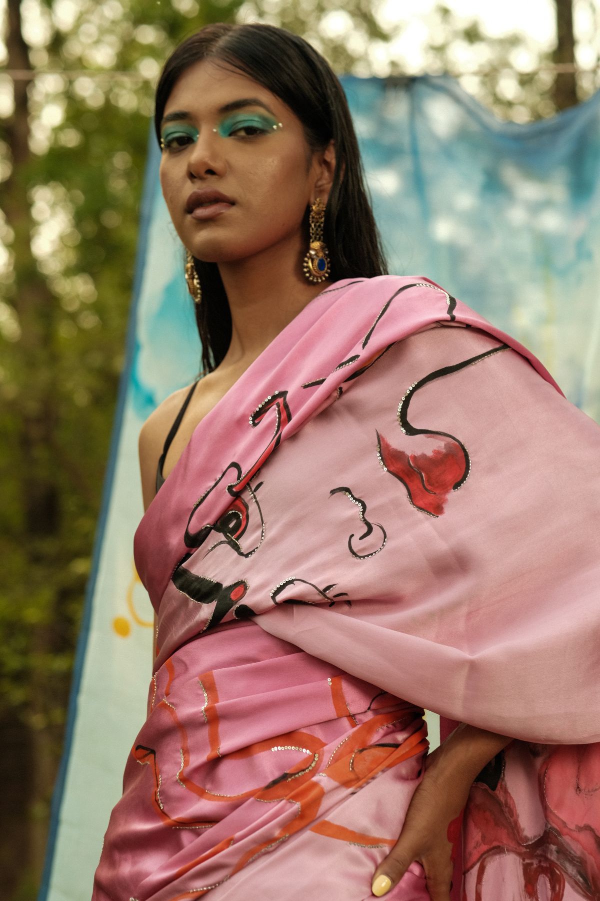 Ombré Pink Satin Saree - image 3