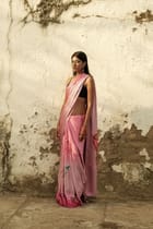 Ombré Pink Satin Saree view 5