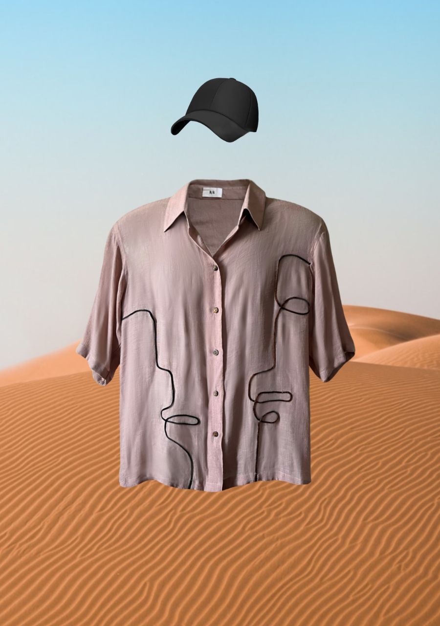 DOODLE FACES SHIRT - BEIGE - image 1