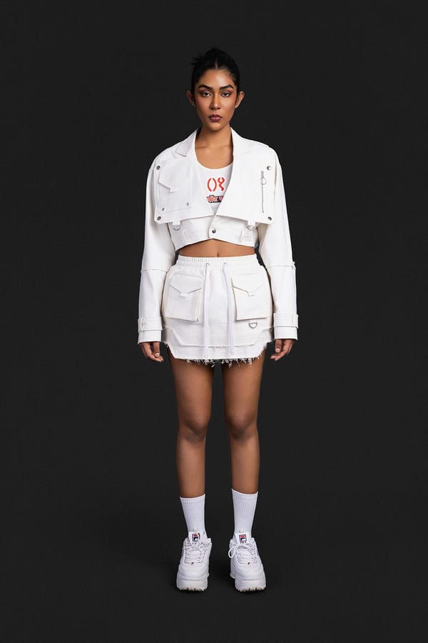 Noughtone — Cropped Denim Biker Jacket