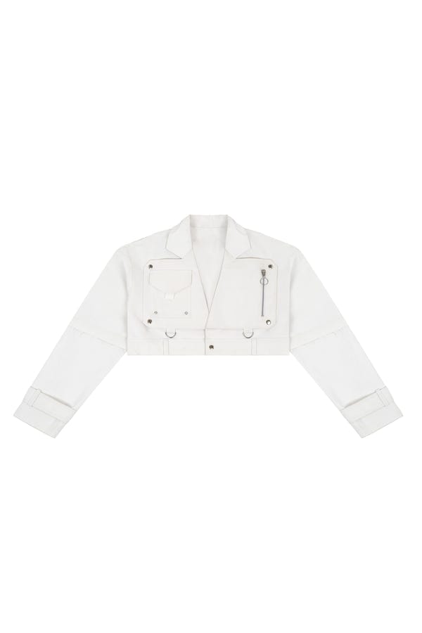 Noughtone — Cropped Denim Biker Jacket