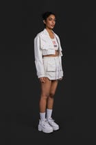Cropped Denim Biker Jacket view 9